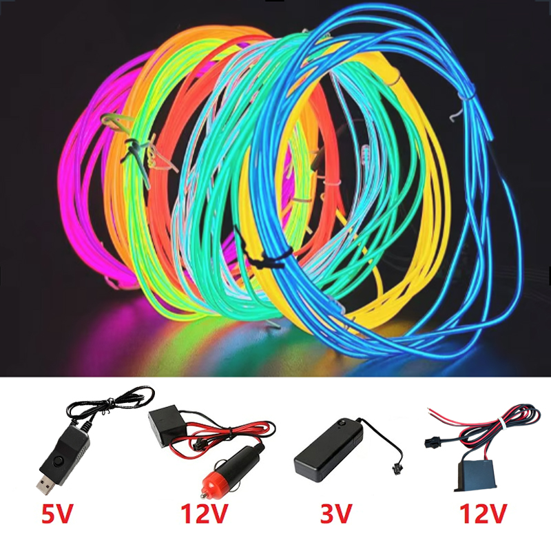 Led El Wire - Fil néon EL 10/5/3/1m, lumières illuminées